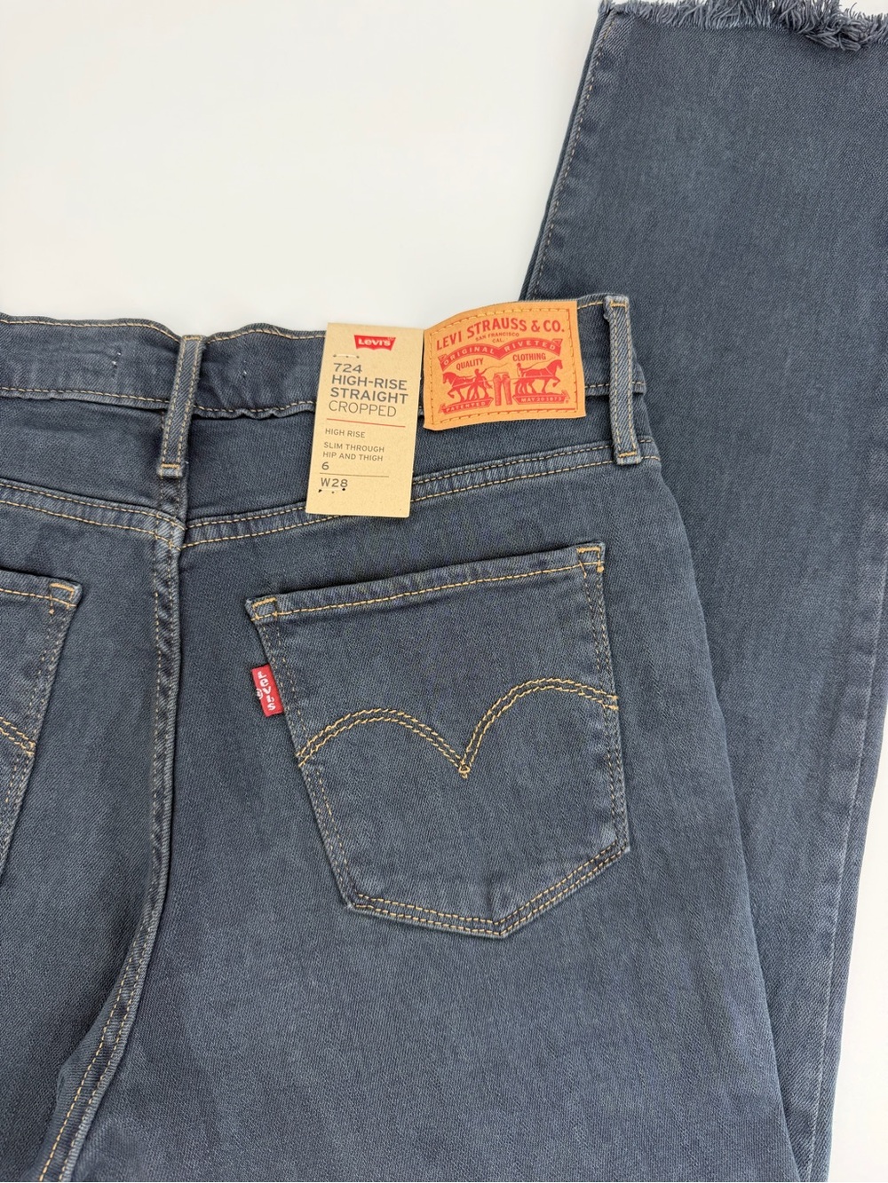 Levi’s 724 Jeans Womens 6 W28 High Rise Straight Cropped Black Raw Hem NWT - Picture 8 of 16